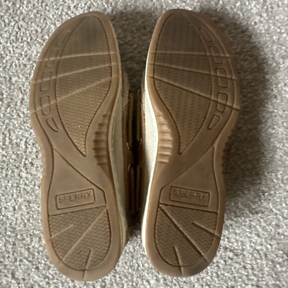 Sperry Angelfish Top Sider Metallic Leather & Linen Tan Boat Shoes Womens 6 - Picture 7 of 13